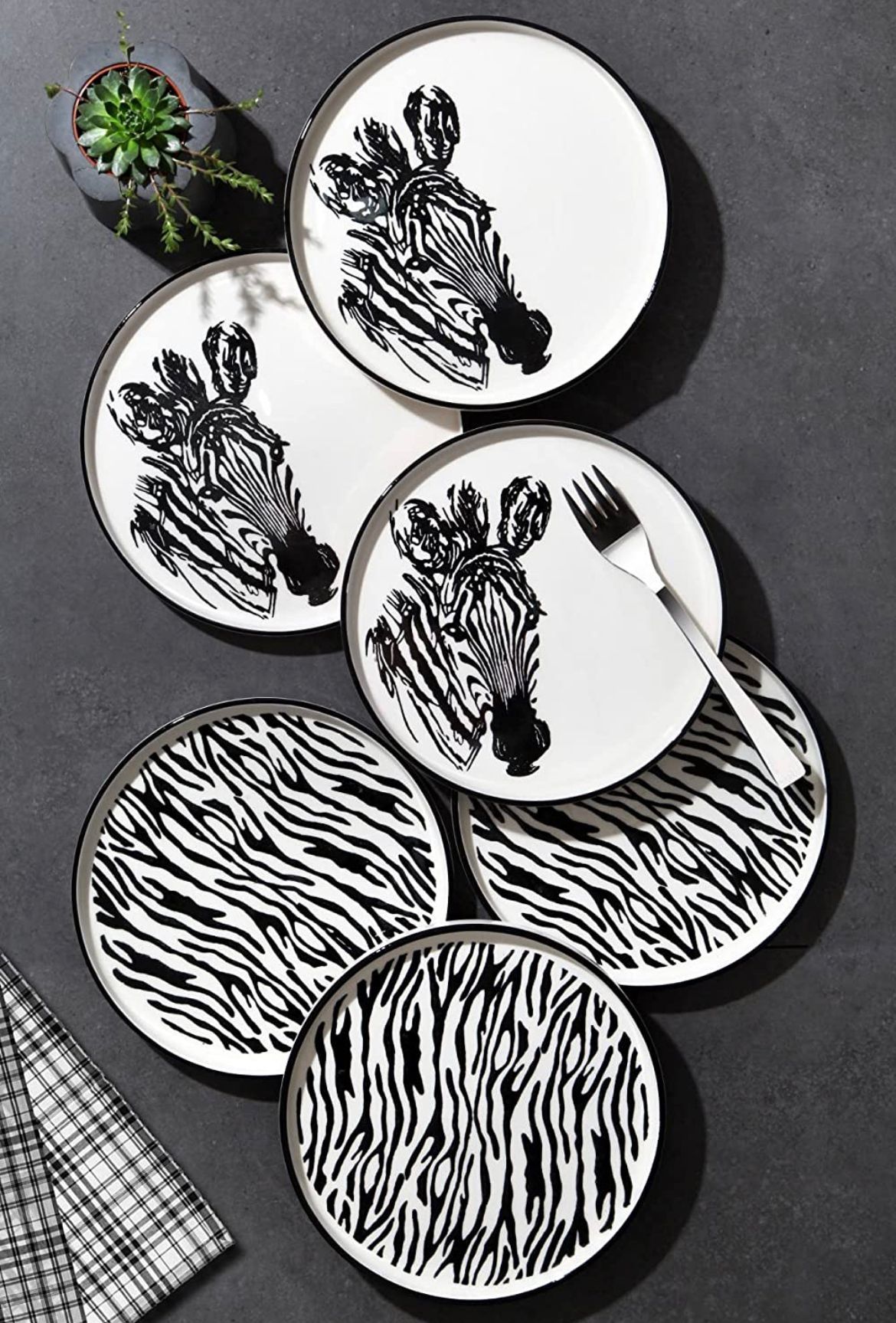 El Yapımı Zebra Desenli Servis Tabağı Seti 6'lı