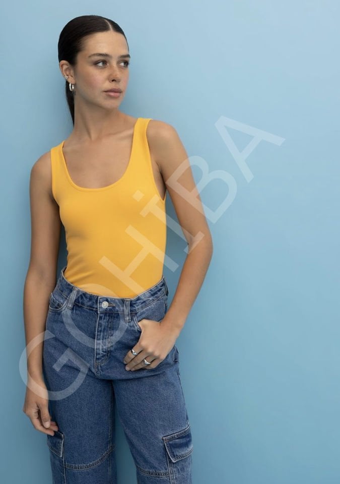 Askılı T-shirt sarı - M
