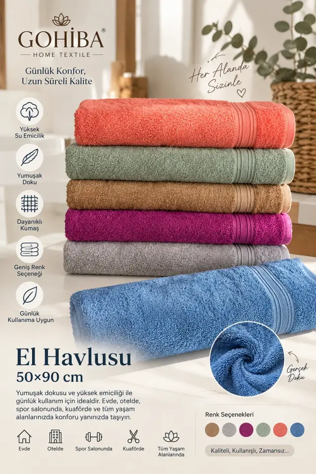Toptan Havlu – 50×90 cm El ve Yüz Havlusu