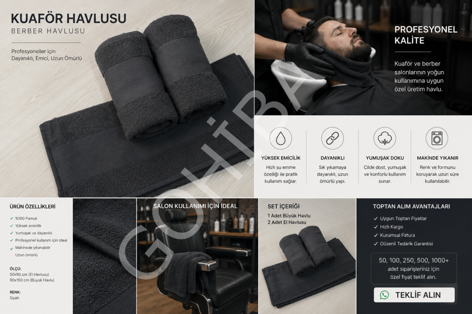GOHİBA PRO %100 Pamuklu Kuaför ve Berber Havlusu 50x90 cm