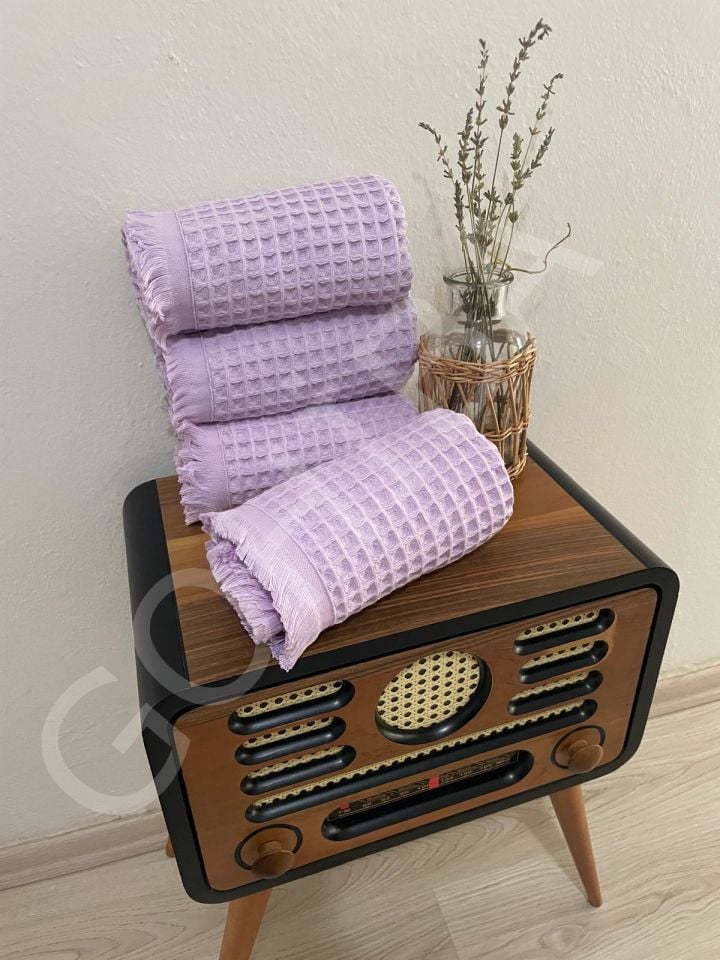 Gohiba Waffle Model Özel Dokulu El Havlusu ve Yüz Havlusu lila