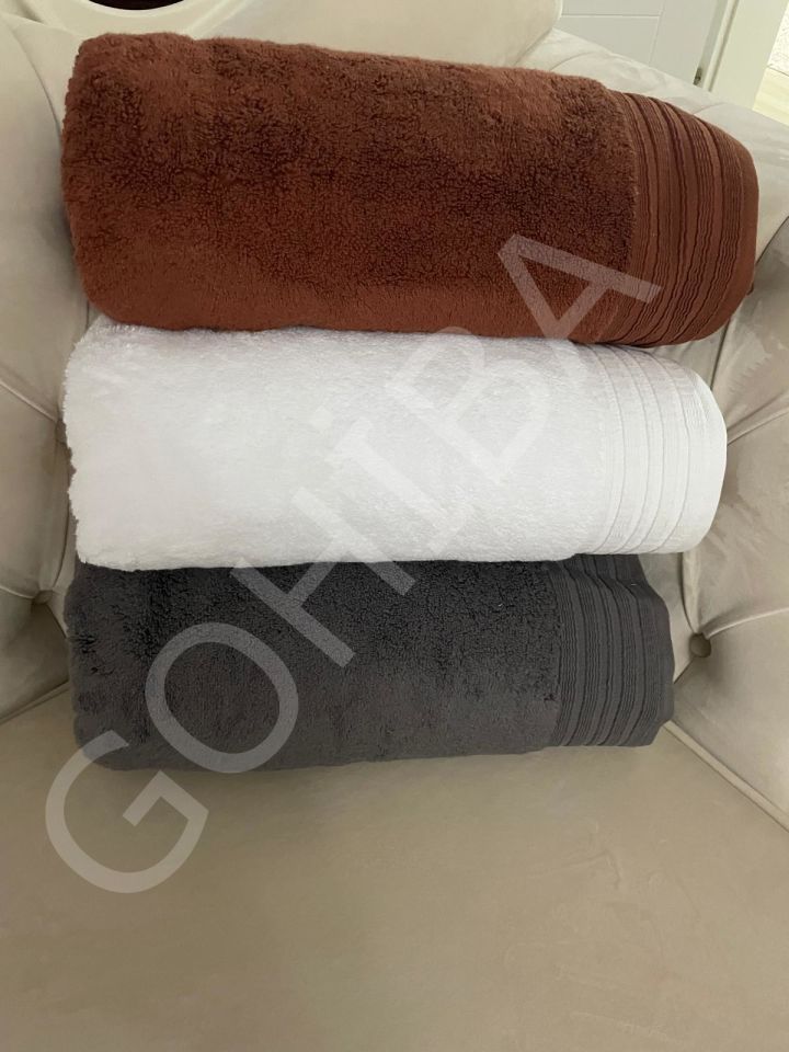 Wellsoft Fluffy Pamuklu Şerit Detaylı Pamuklu Havlu GRİ