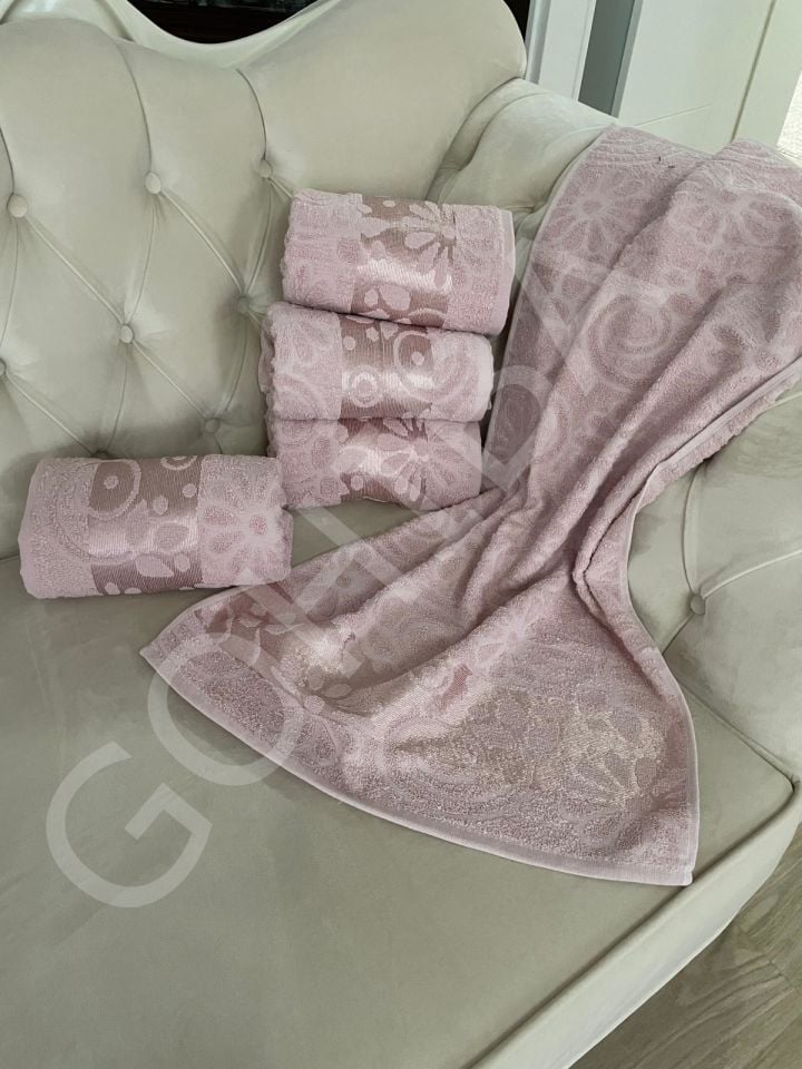 Flower Jakarlı %100 Pamuklu Dokuma El ve Yüz Havlusu pudra
