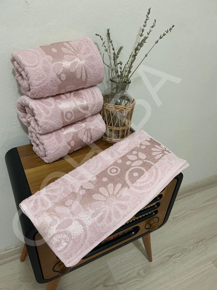 Flower Jakarlı %100 Pamuklu Dokuma El ve Yüz Havlusu yeşil