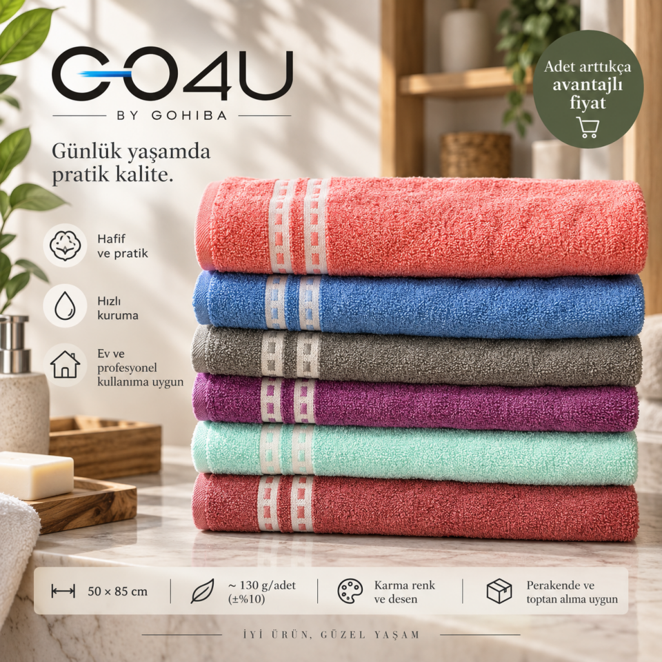 GO4U EKO Toptan El Havlusu 50x85 cm – Karma Renk ve Desen