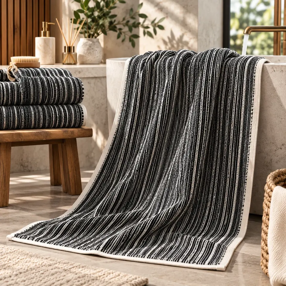 Pamuklu Banyo Havlusu 75x145 cm – Yüksek Gramajlı Çizgili Havlu