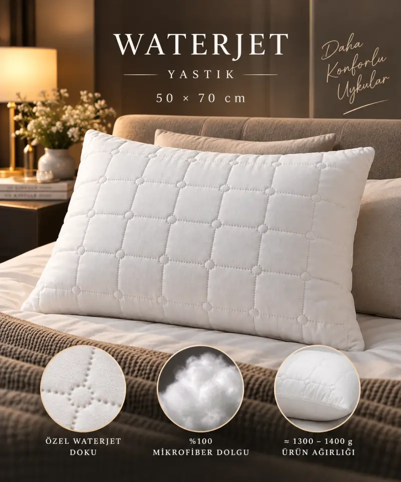 Waterjet Yastık – Premium Mikrofiber 50×70 cm | 1300–1400 g