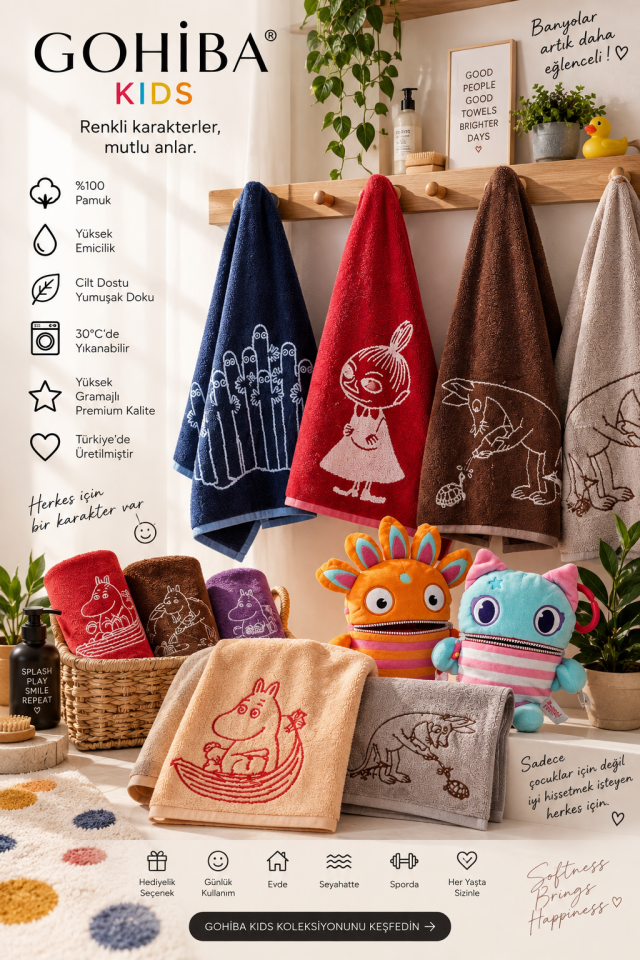 GOHİBA KIDS Çocuk Havlusu – %100 Pamuk Premium 55×70 cm