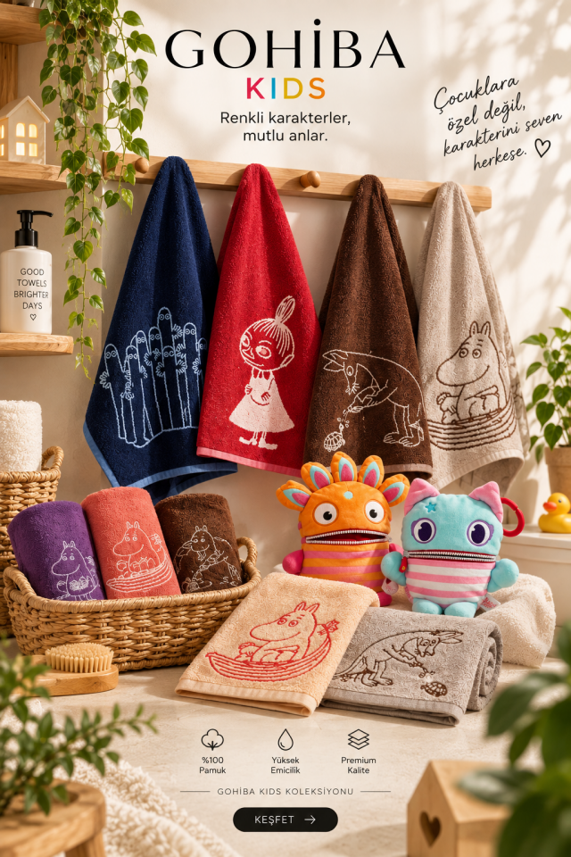 GOHİBA KIDS Çocuk Havlusu – %100 Pamuk Premium 55×70 cm